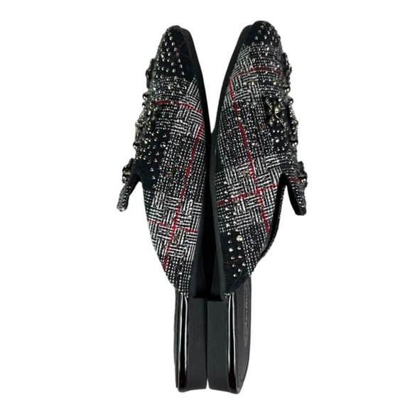 ATALINA Embellished Plaid Tweed Rhinestone Mules - Picture 7 of 7